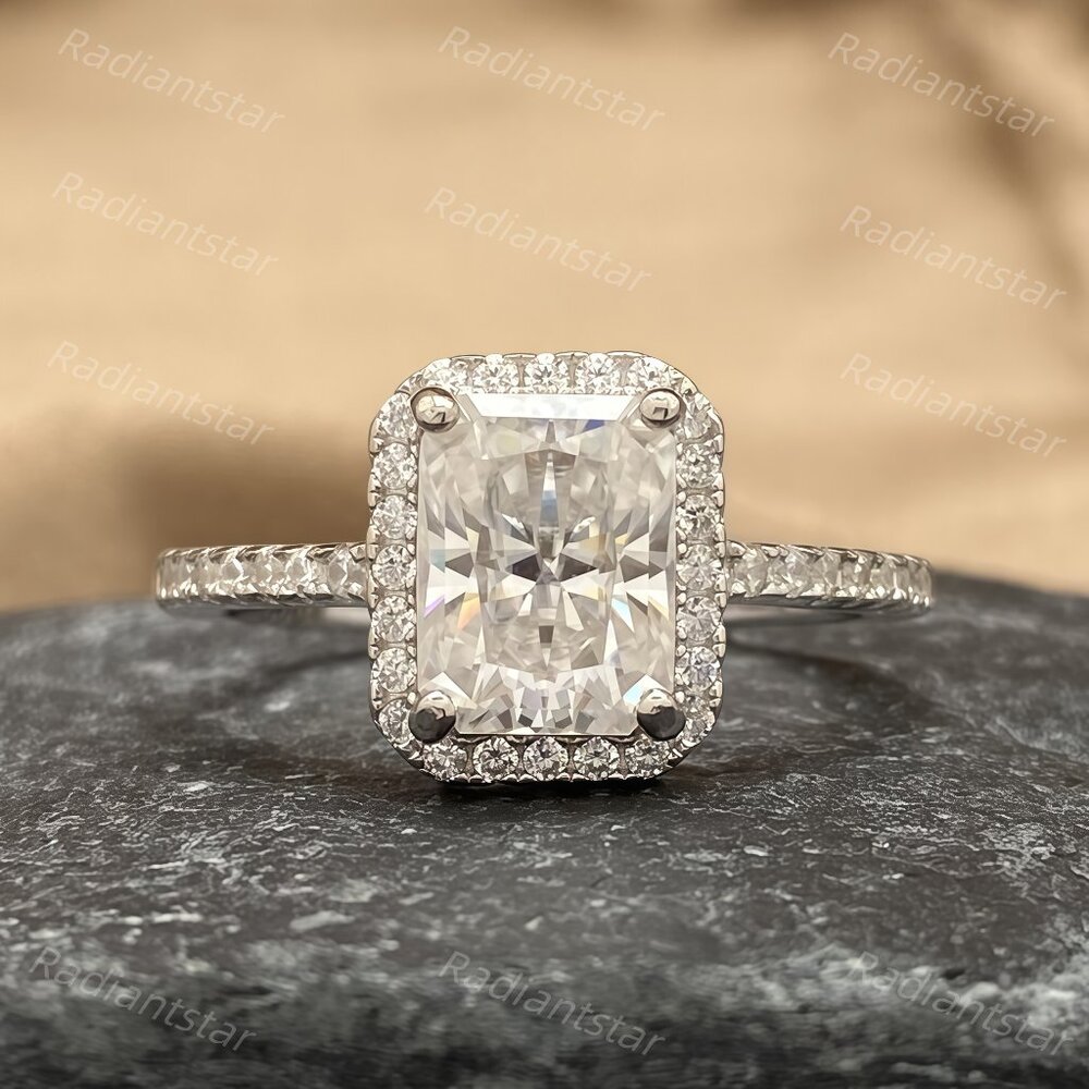 NEW Certified 2ct. t.w. Moissanite Radiant Cut Halo Ring